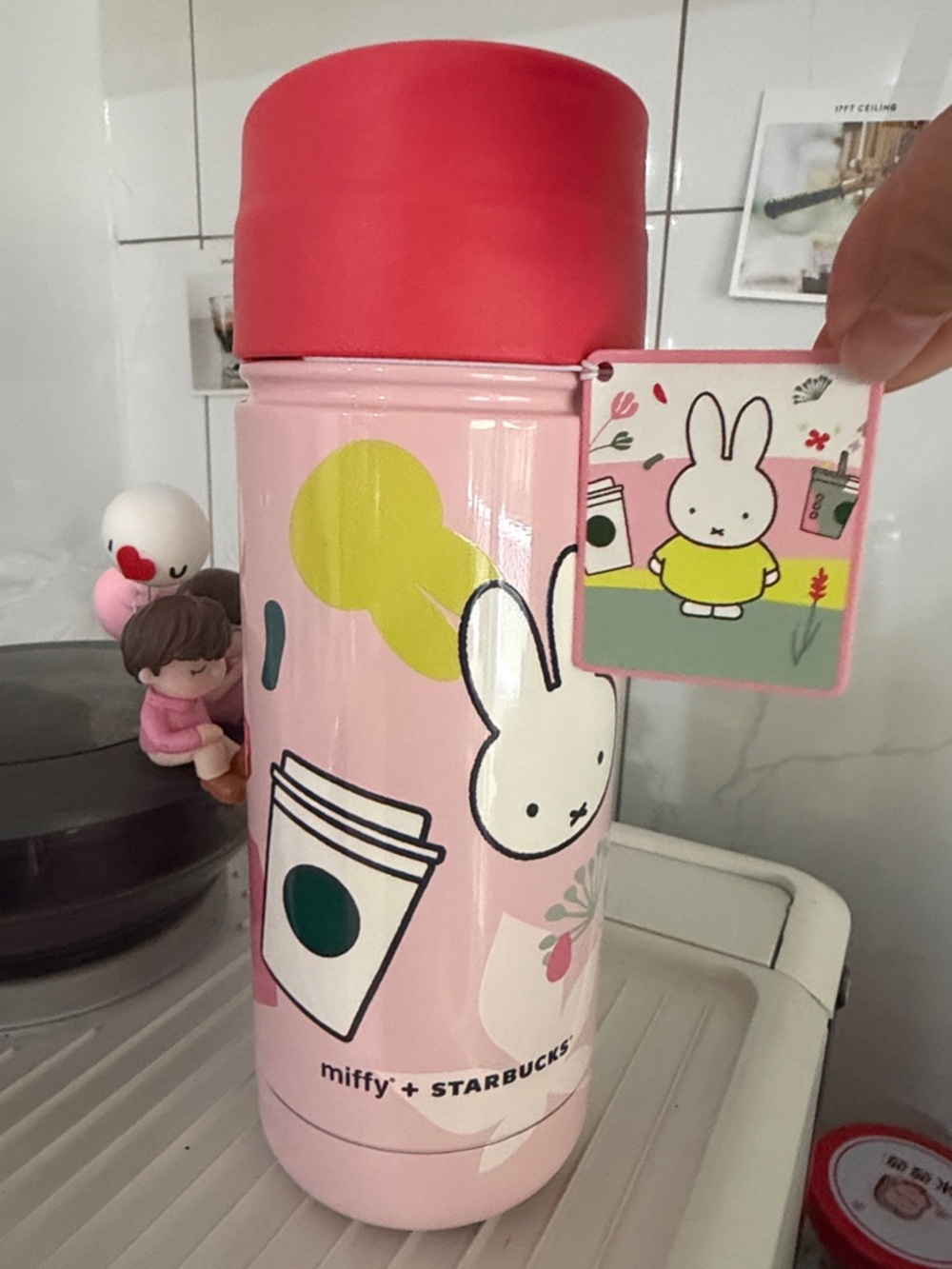 miffy Pink and Red Kids Thermos with Bunny and Coffee Art